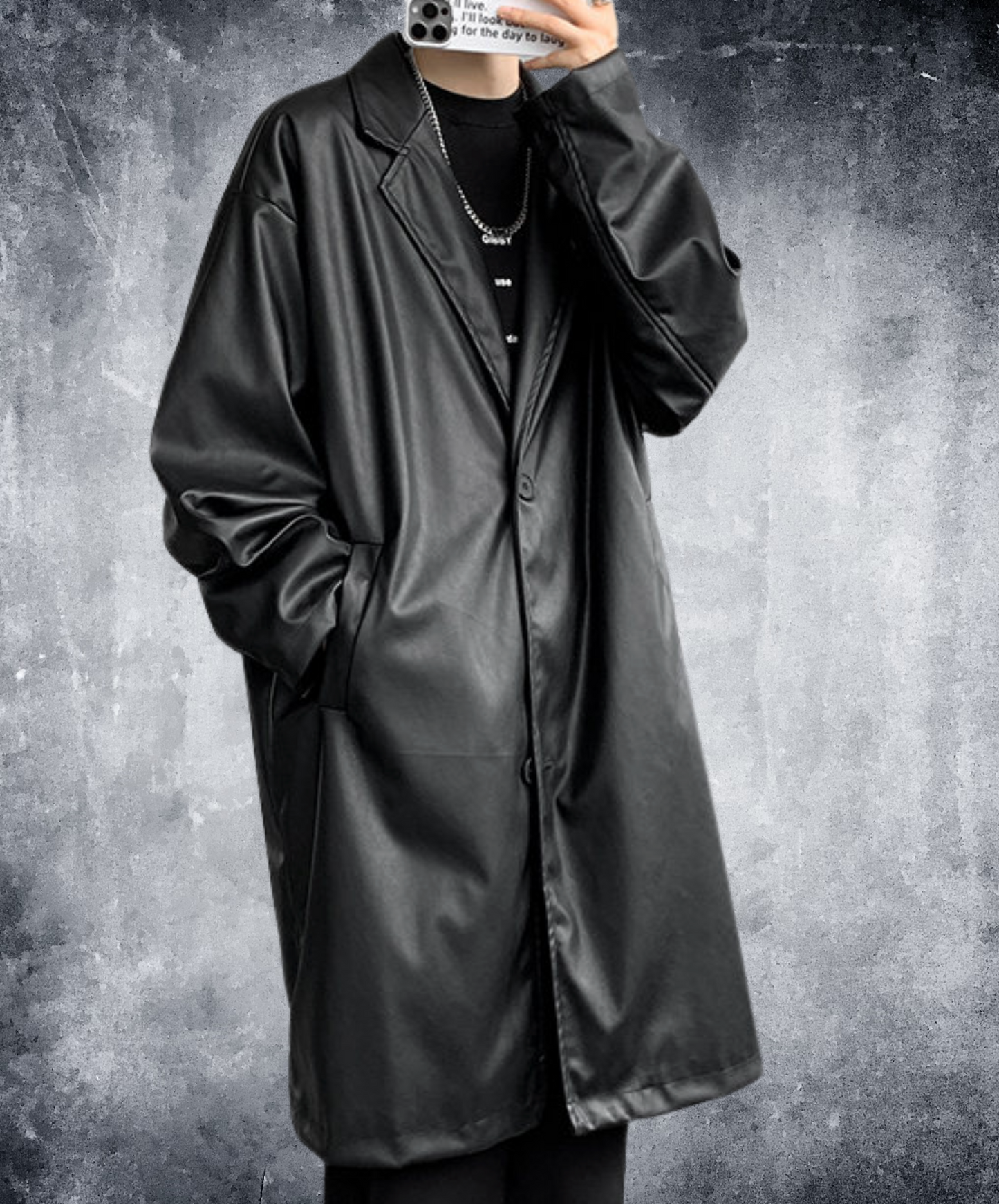 dark retro long pu leather coat EN2510