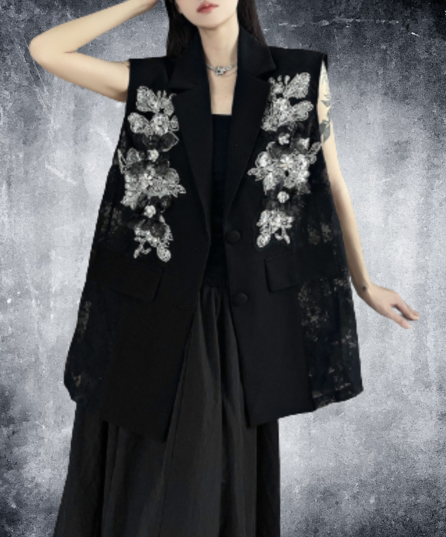 embroidered lightweight lace vest EN2914