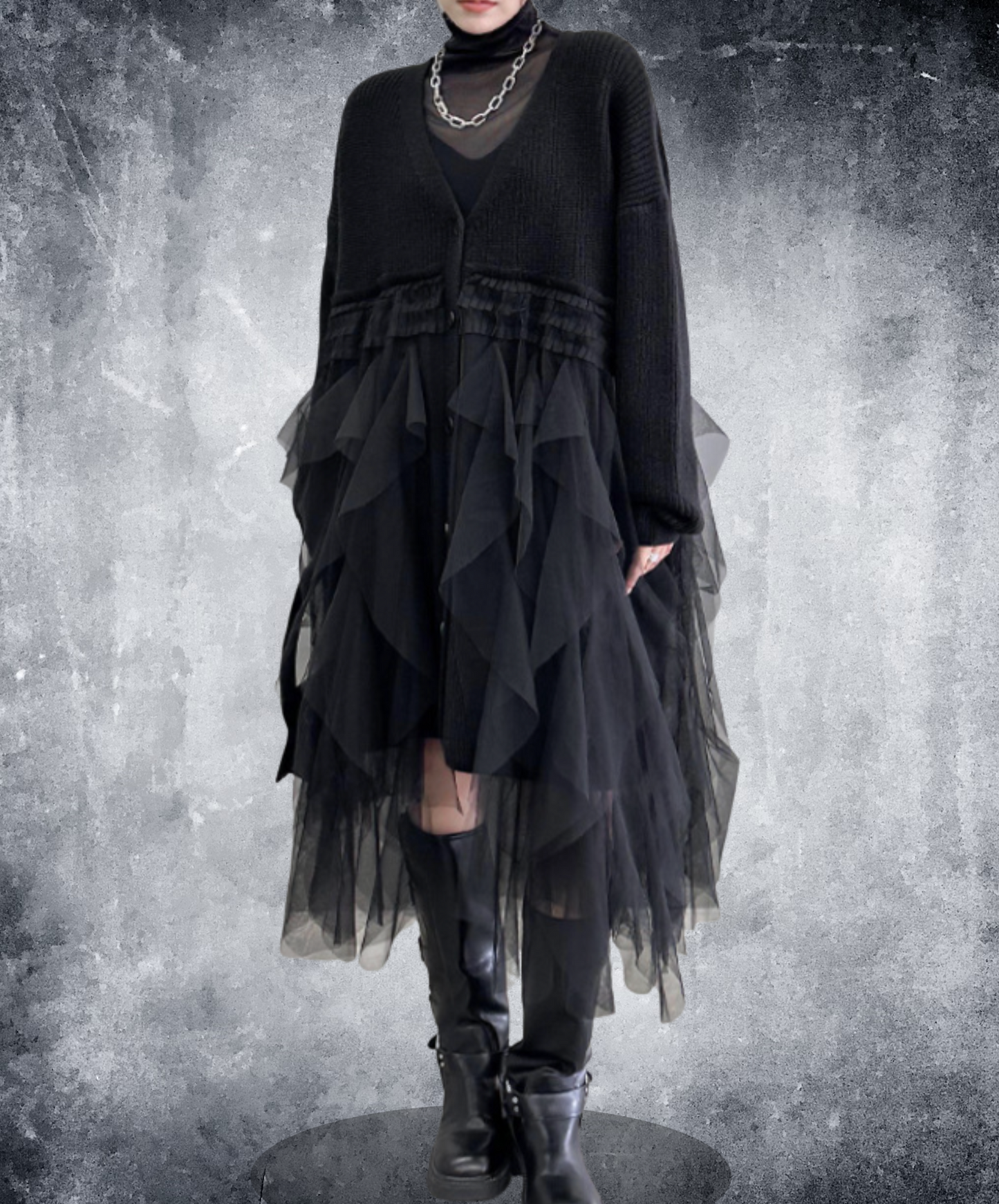 layered ruffle tulle cardigan EN2448