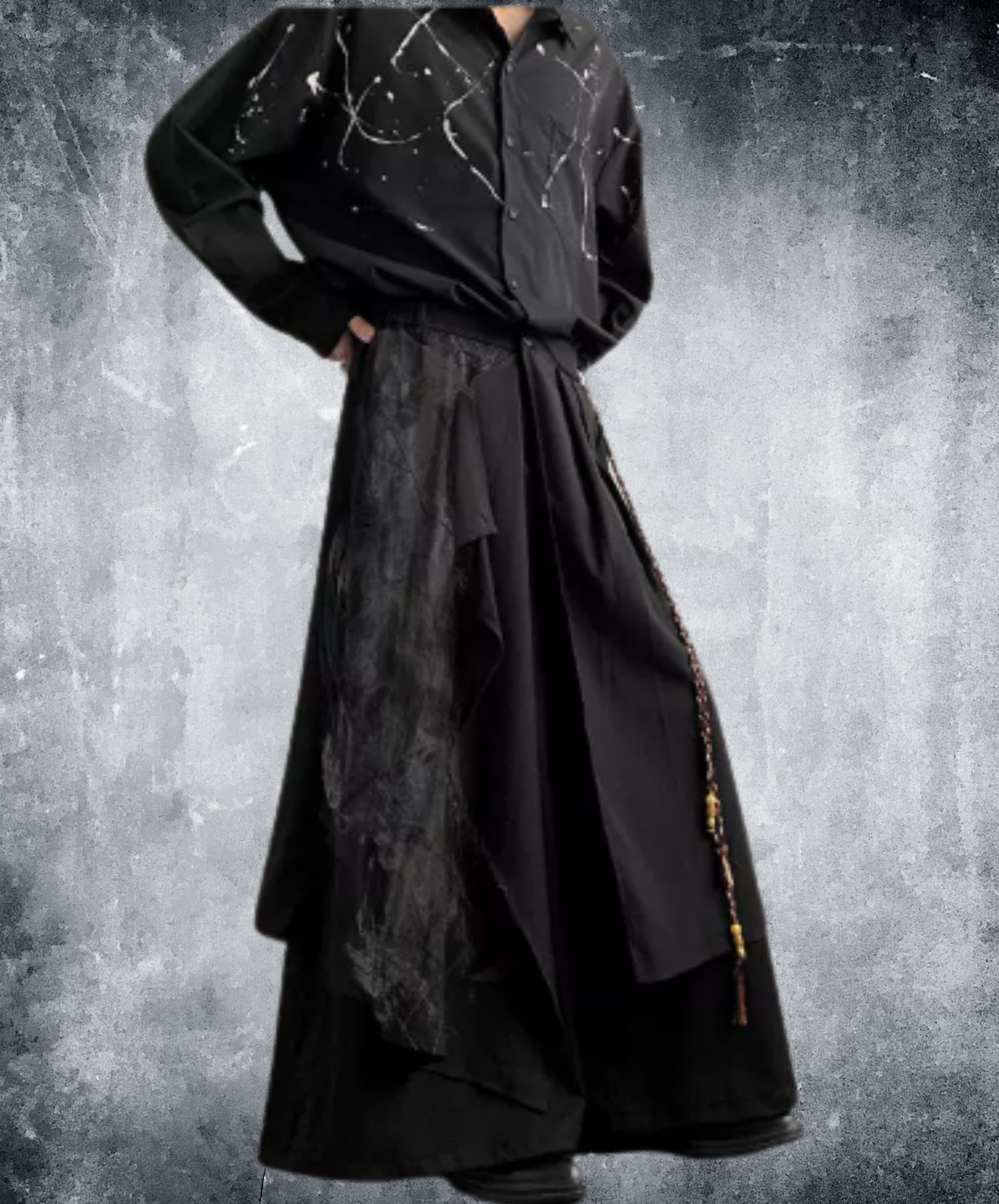dark irregular faux two-piece wide pants EN3026
