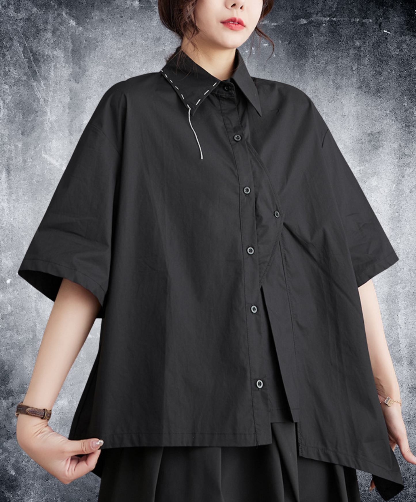 asymmetric stitch design short sleeves shirt EN2290