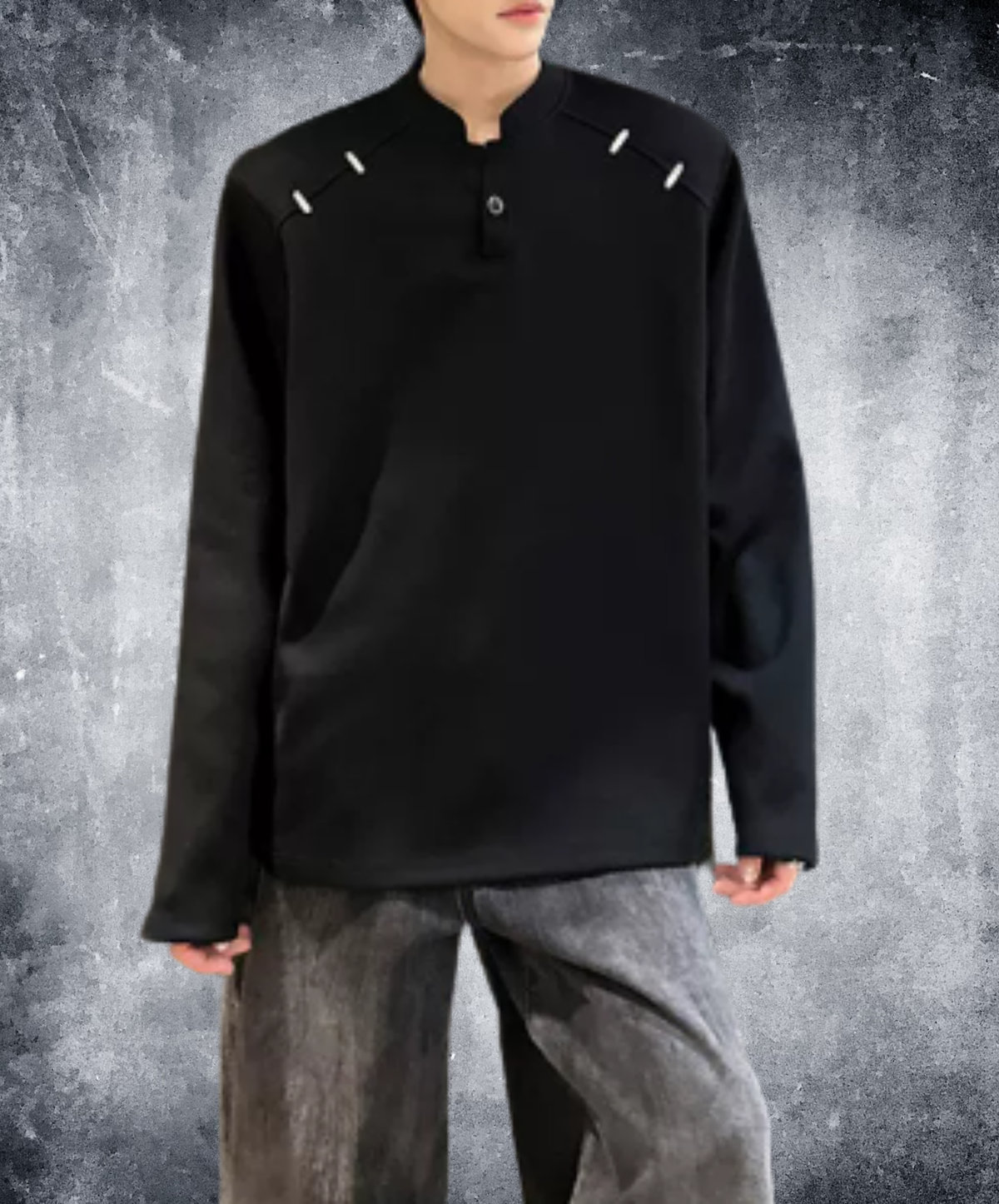 stand collar metal embellishments t-shirt EN3236