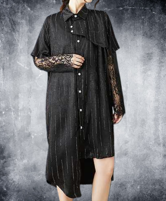diamond stripe stitch lace long shirt EN2837