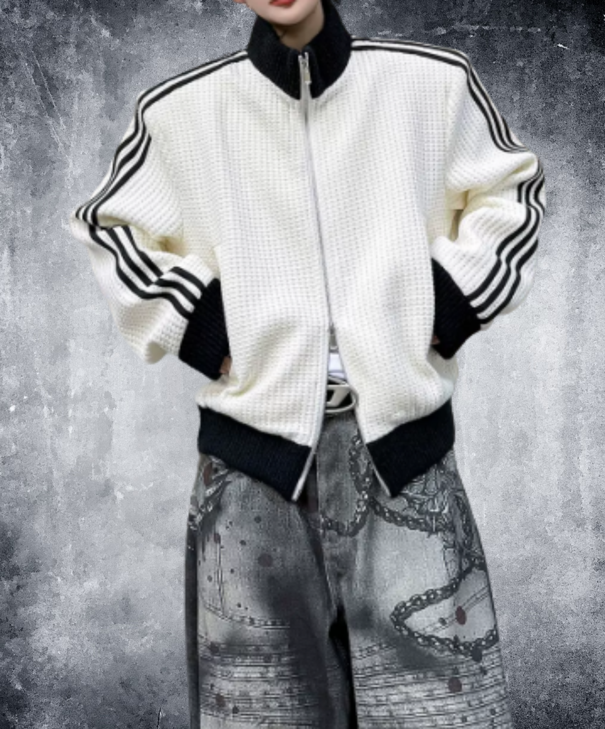 stand-collar sporty style with side stripes jacket EN3159