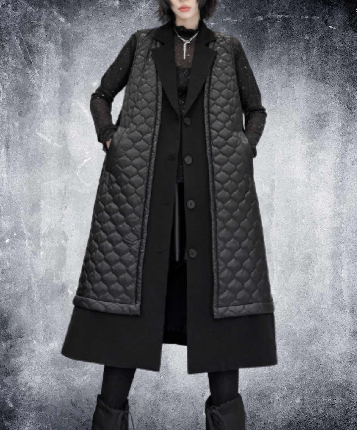 quilted-pattern lapel panel vest  EN3200