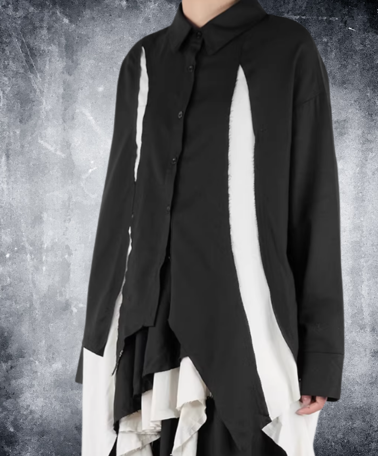 dark Irregular fringe color block shirt EN2808