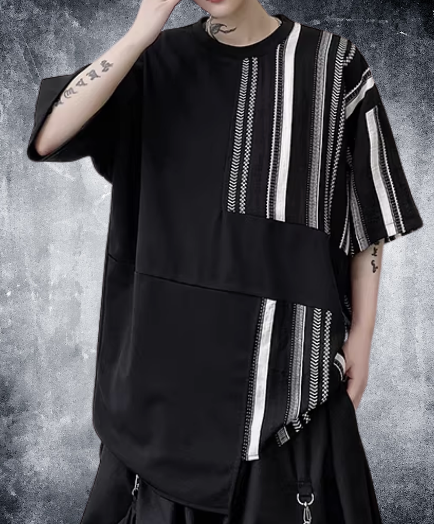 dark Irregular stripe crew neck t-shirt EN2814