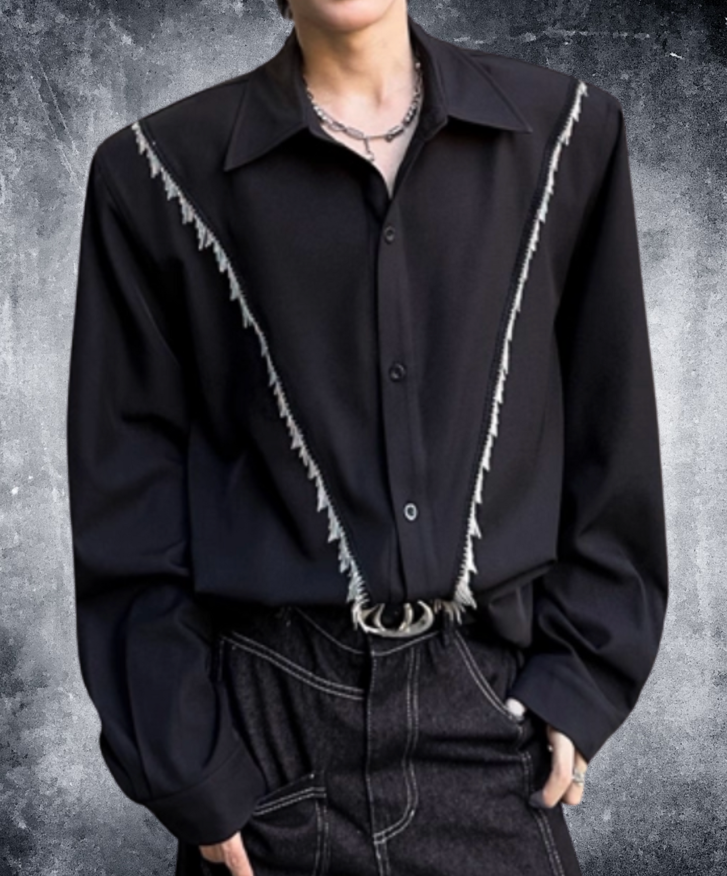 v-line fringe decoration shirt EN2435