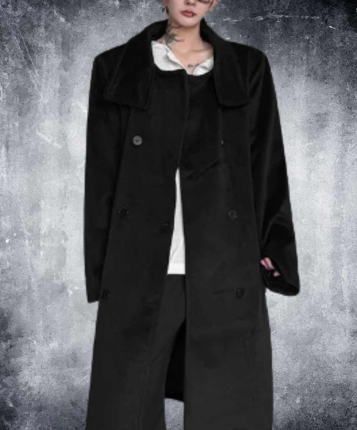 high-neck double-breasted long coat EN3230