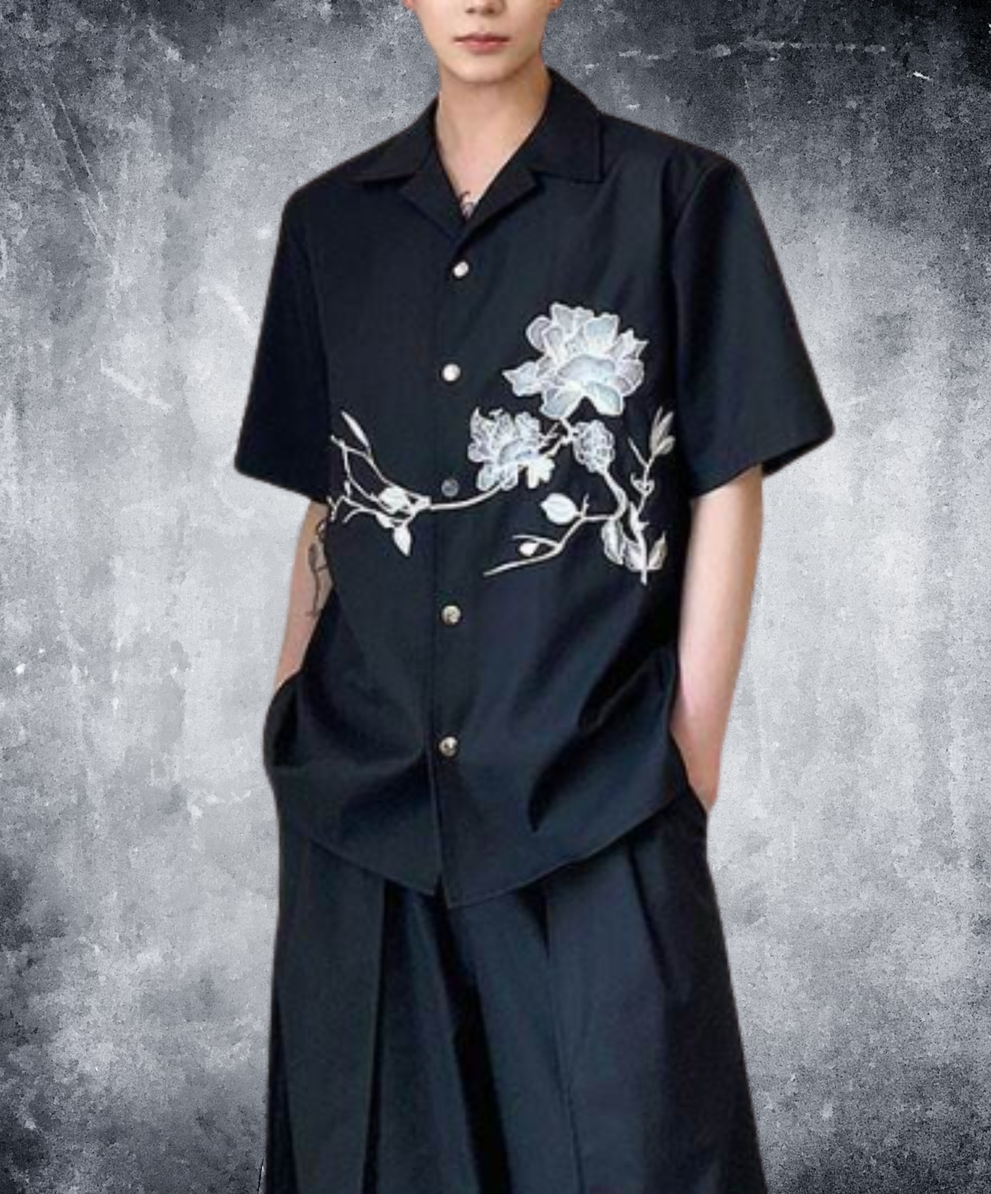 dark retro flower embroidery shirt EN2904