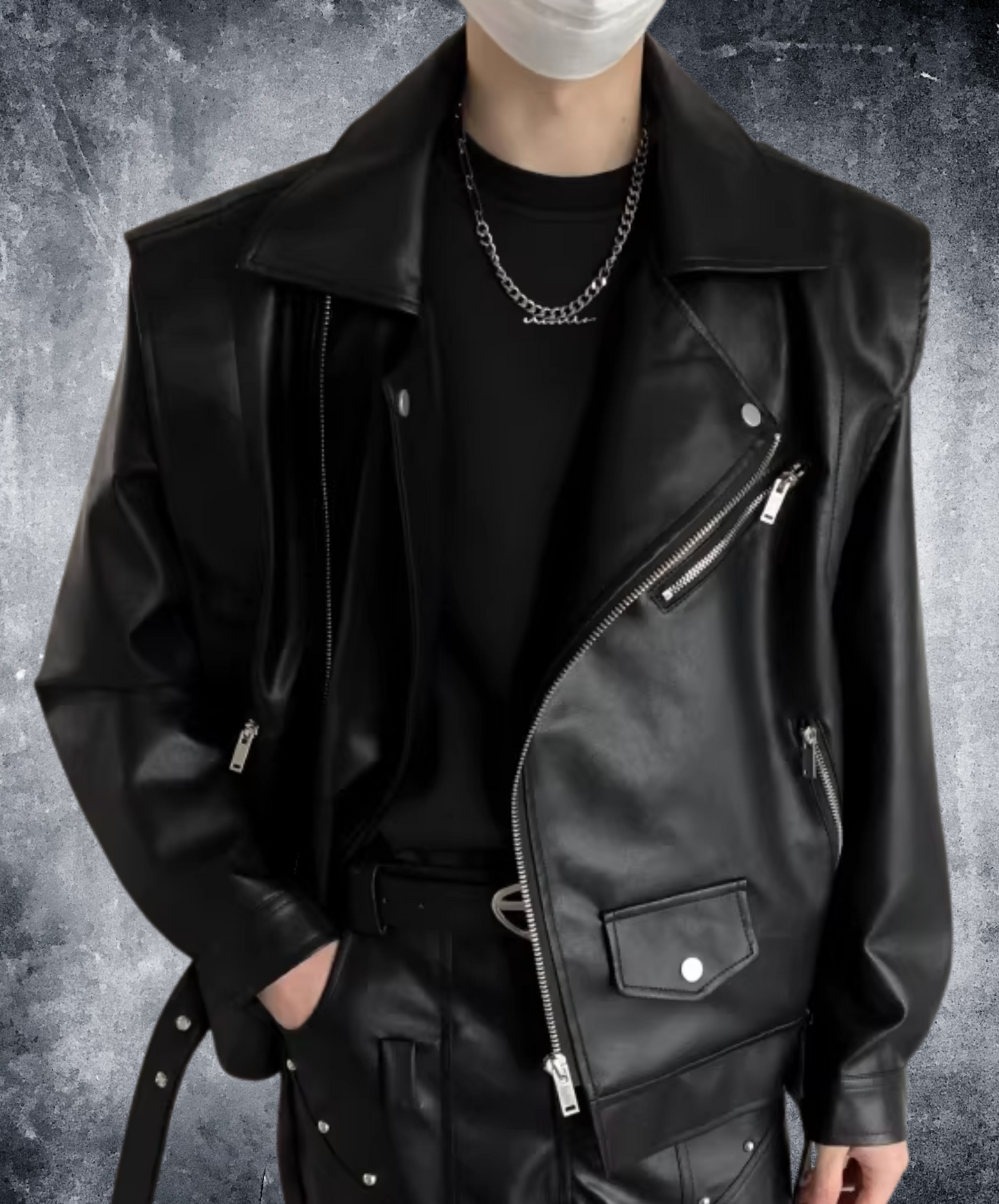 loose lapel pu leather jacket EN2621