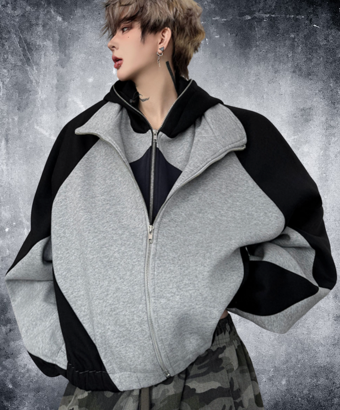 layered patchwork hoodie EN2613