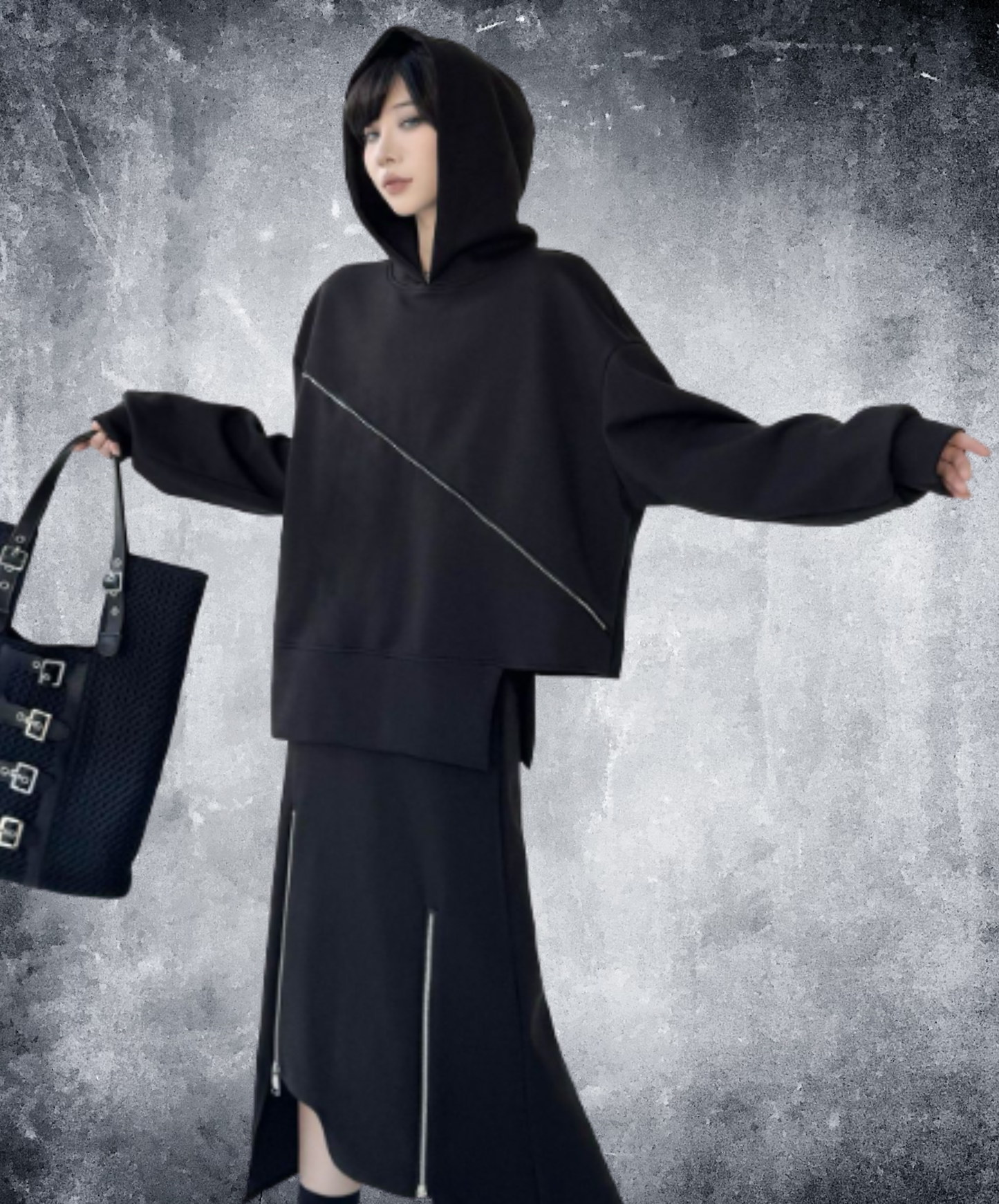 diagonal design asymmetrical hem hoodie EN3129