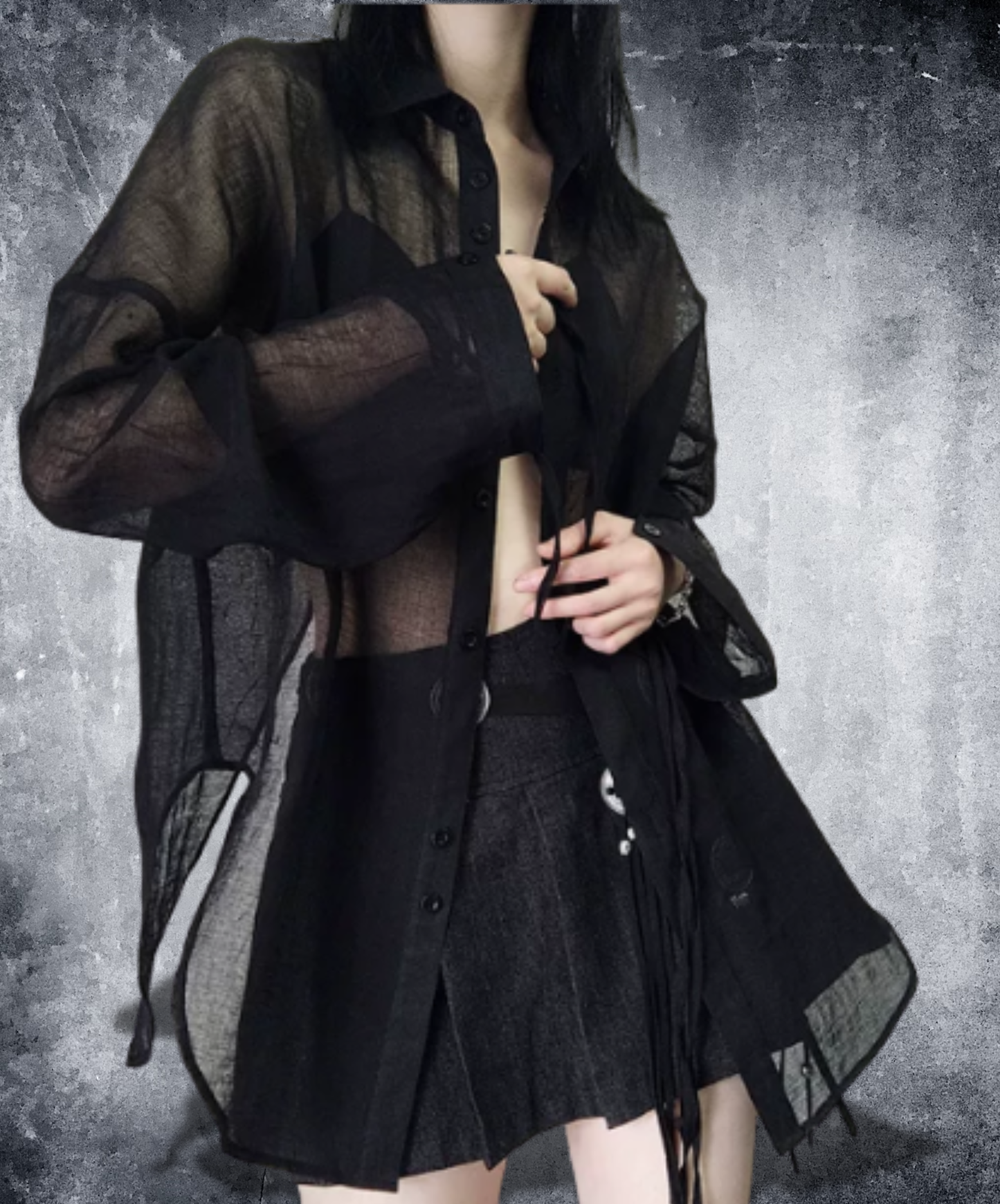 dark back slit sheer shirt EN2885