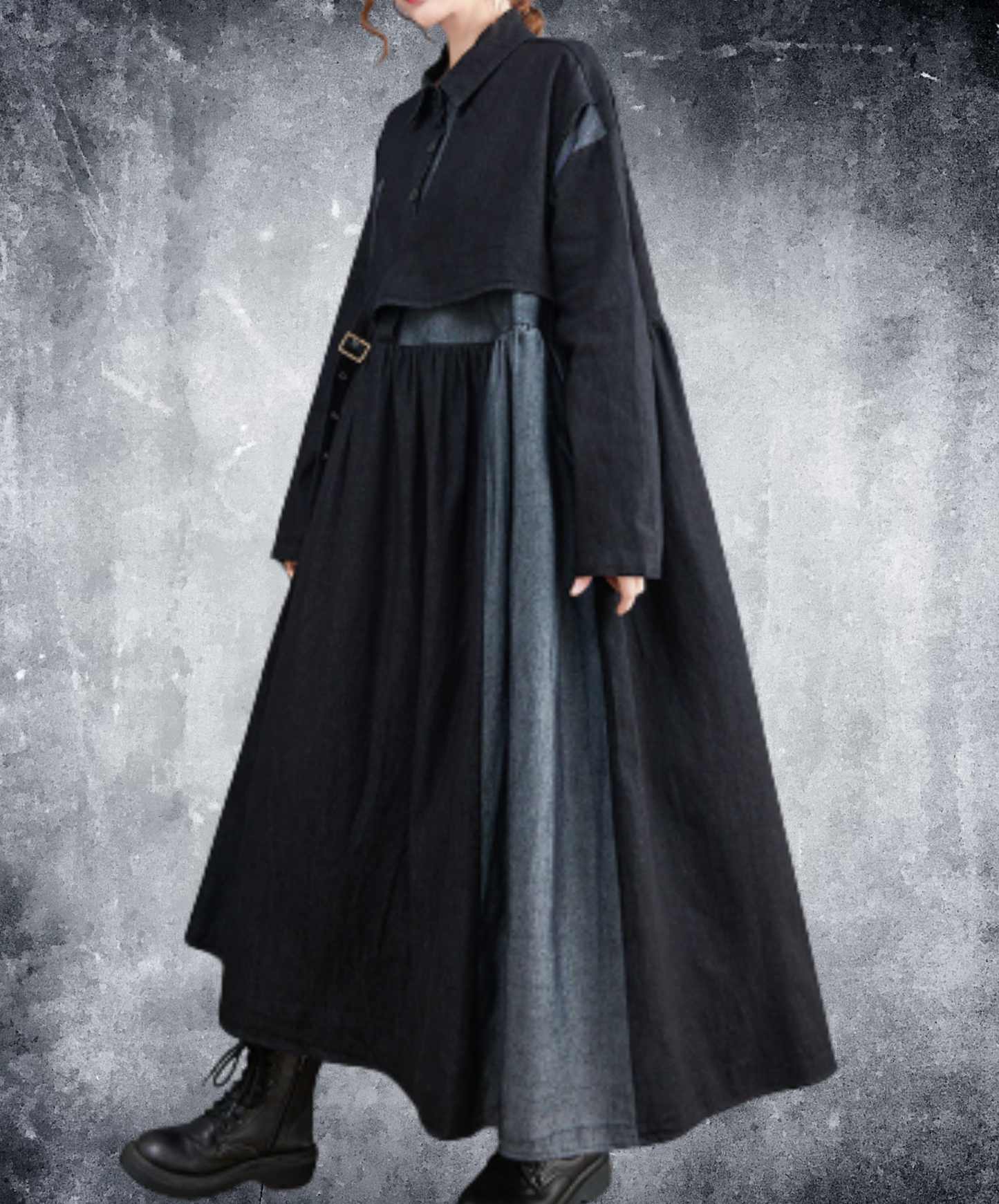 oversized style with denim paneling long shirt EN3067