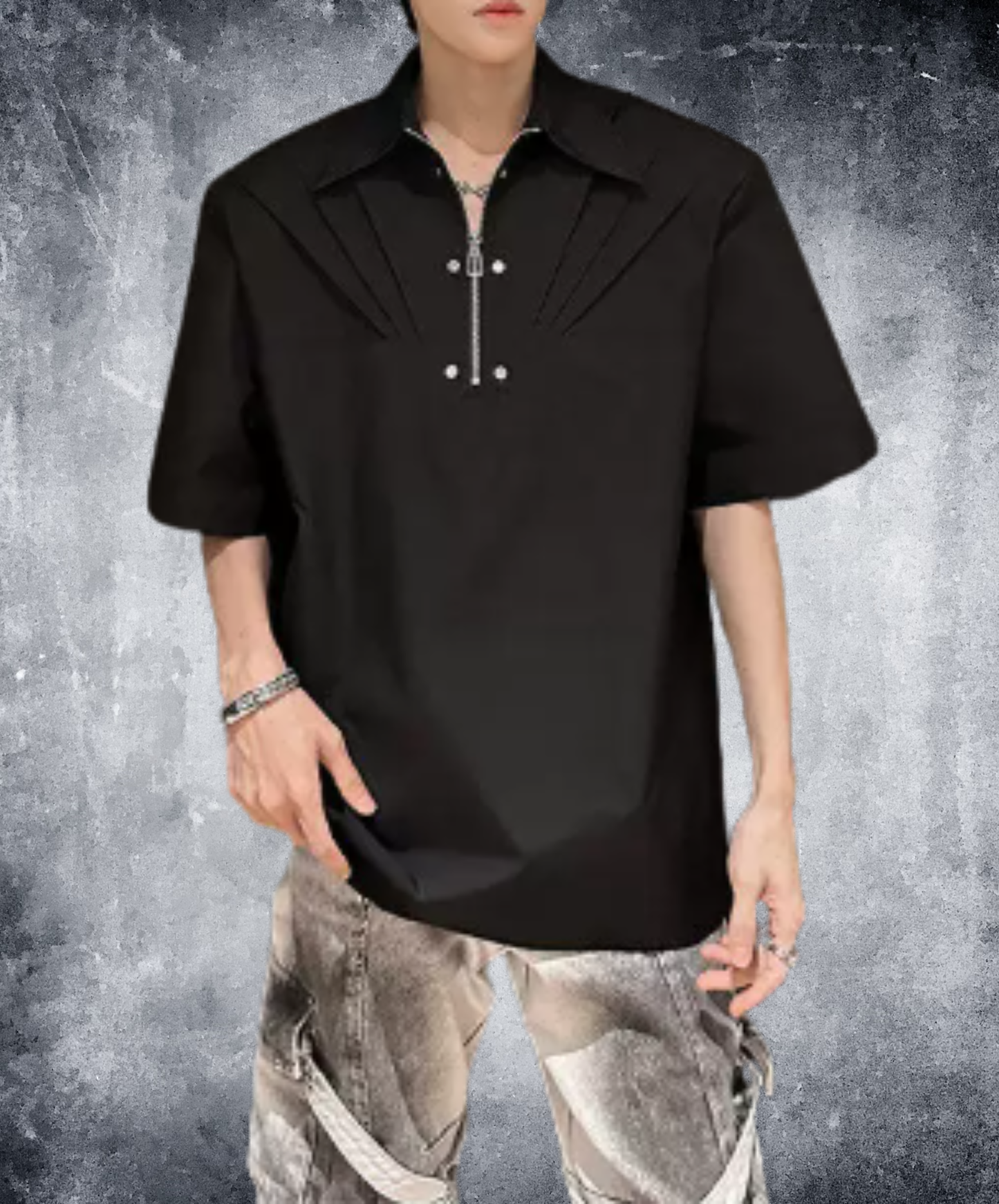 tuck shoulder metal zipper shirt EN2927