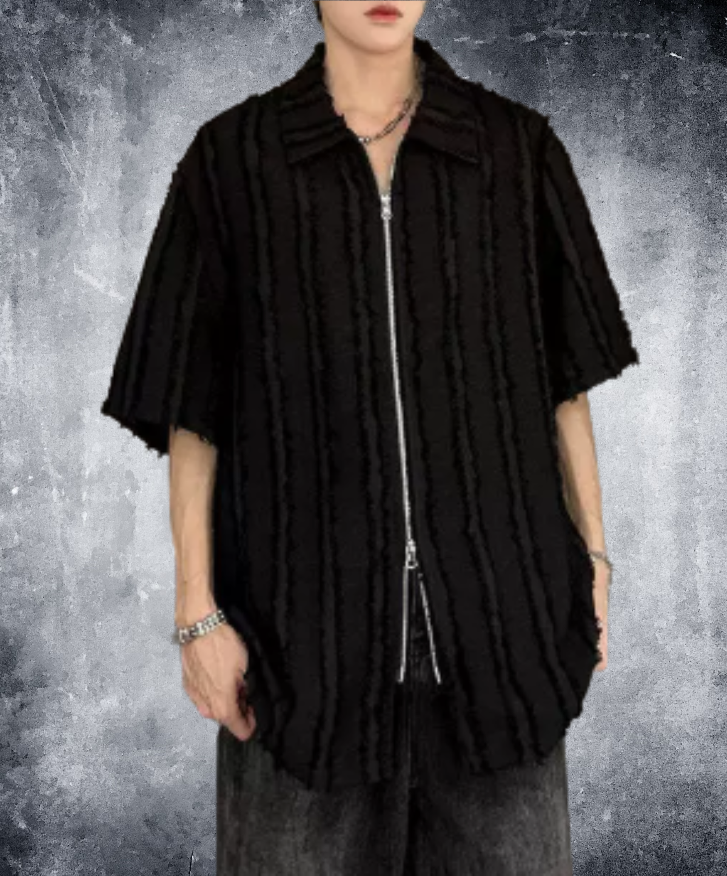 frayed design double zipper shirt EN2976