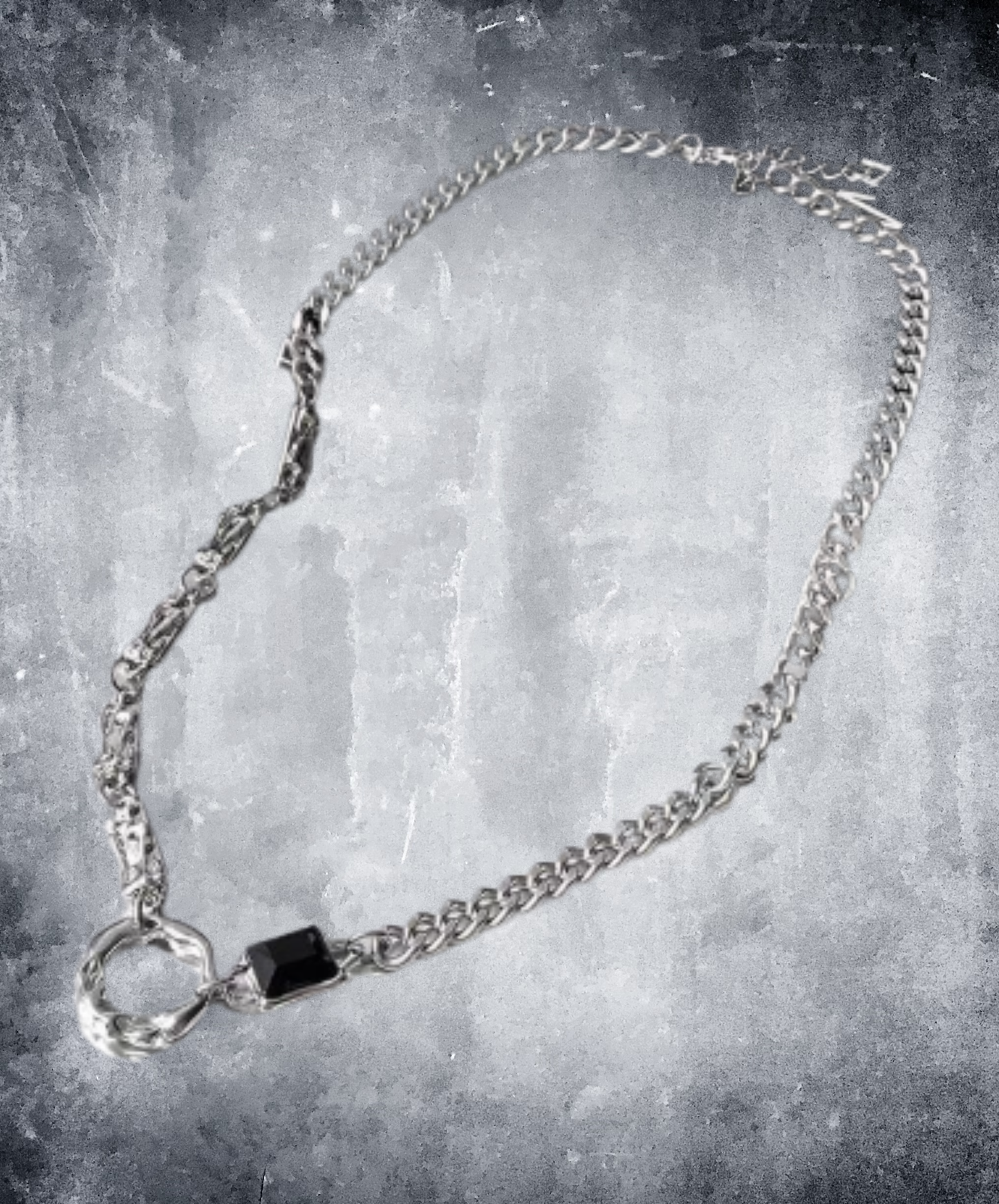 black crystal and titanium chain necklace EN3035