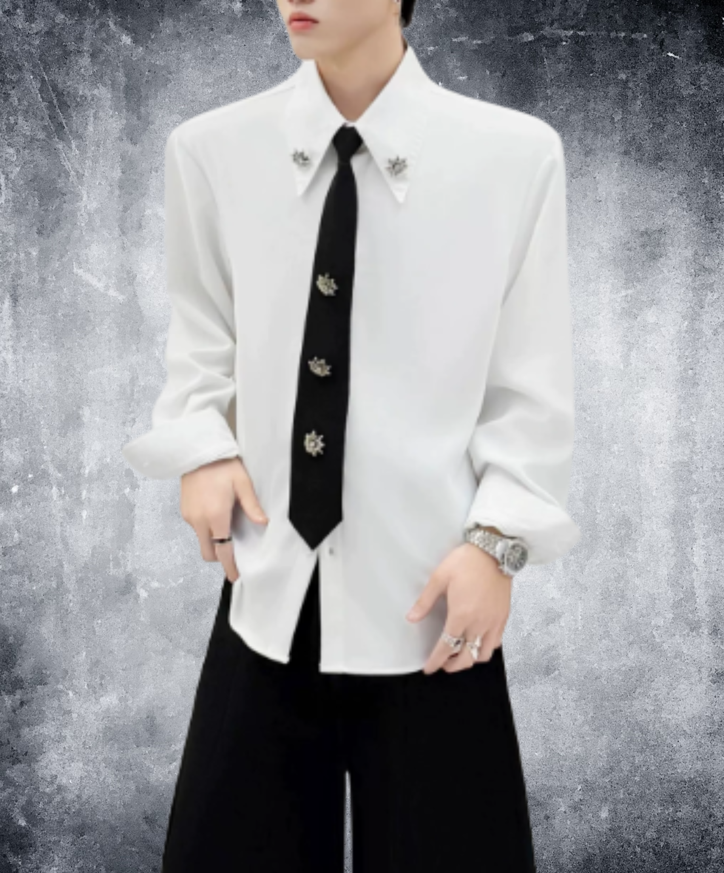metallic floral tie embellishment shirt EN3085