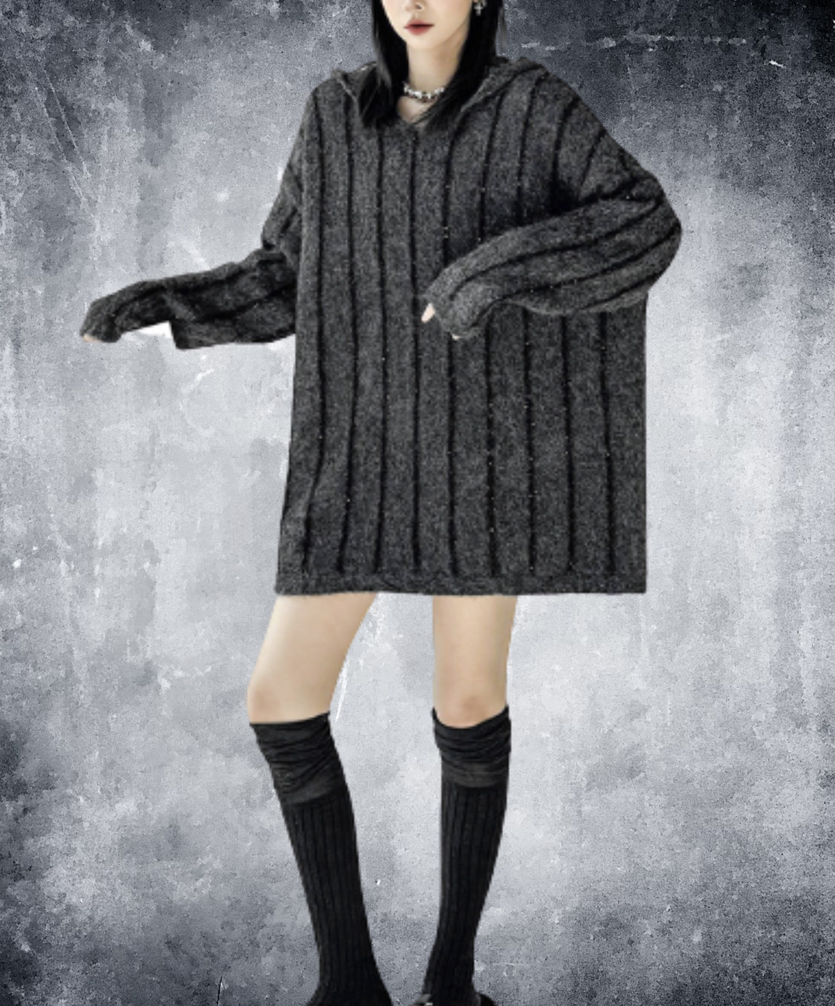 hood design with a striped knit pattern sweater EN3204