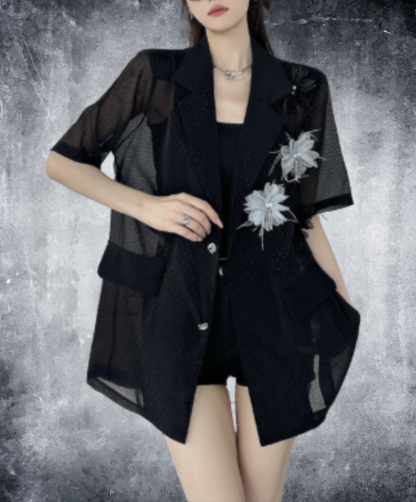 sparkling floral mesh lightweight jacket EN2915