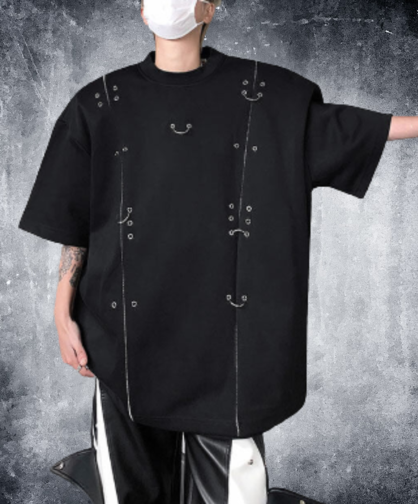 metal rivet, loose fit, three-quarter sleeves t-shirt EN2961