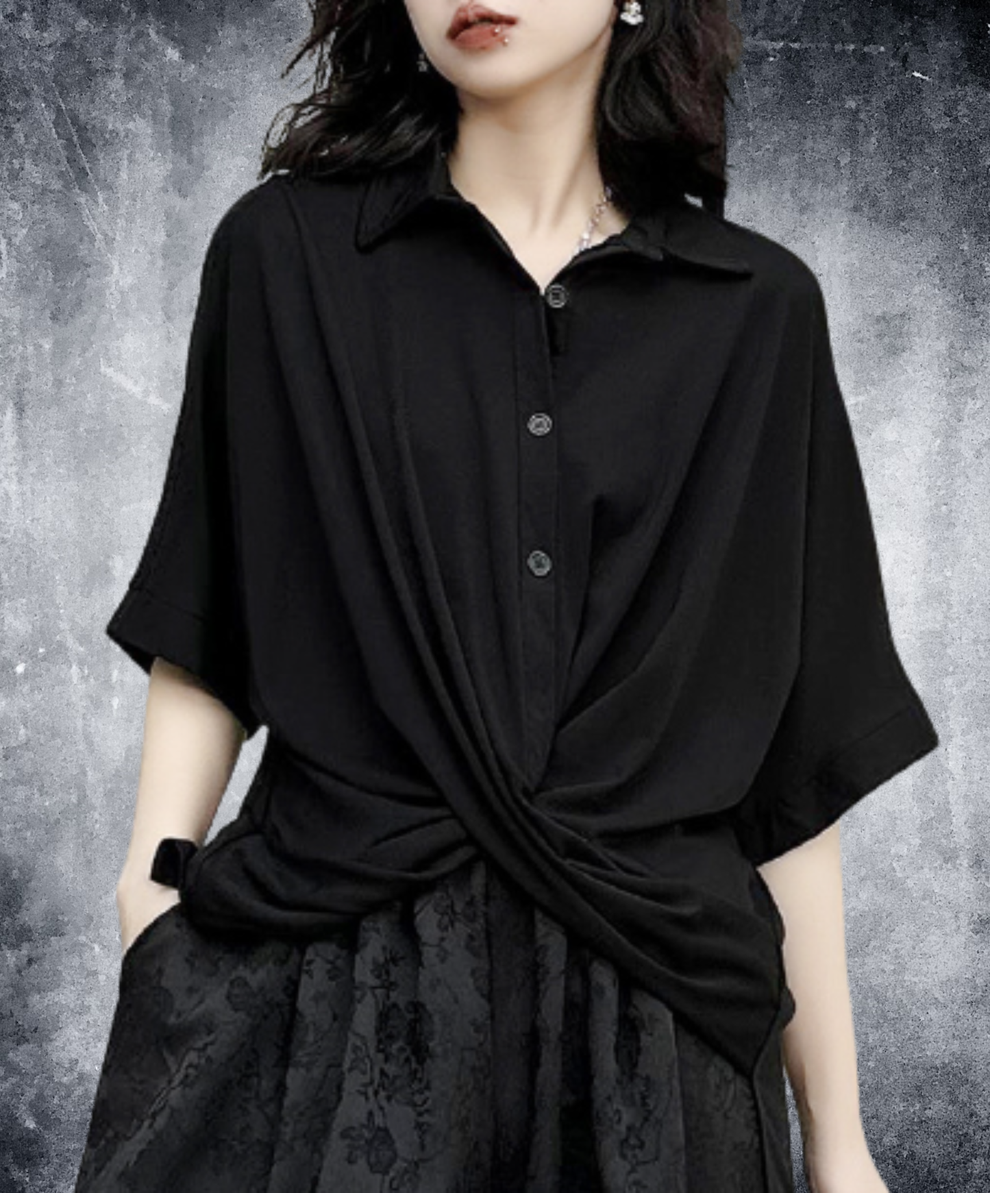 dark asymmetrical cross design shirt EN3001