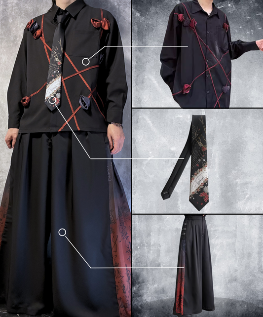 【style97】dark mode outfit set EN2886（shirt + necktie + pants set）