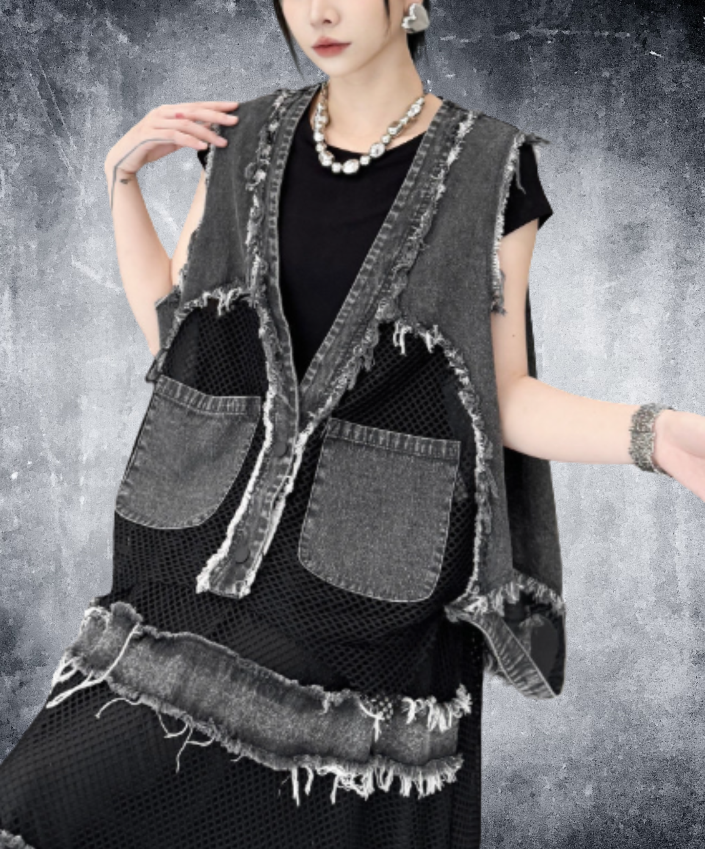 european-style mesh patchwork vest  EN2998