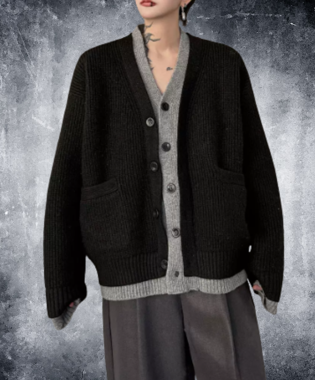 layered-look loose silhouette cardigan EN3254