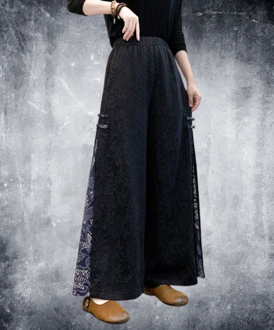 ethnic-style embroidered jacquard wide pants EN2887