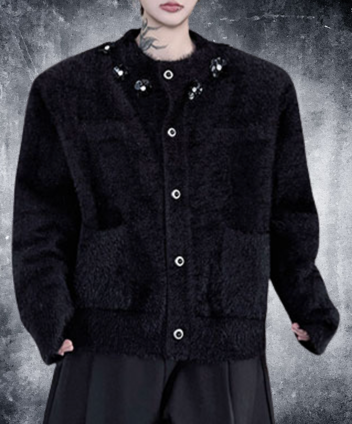 retro mohair ornament cardigan EN2504