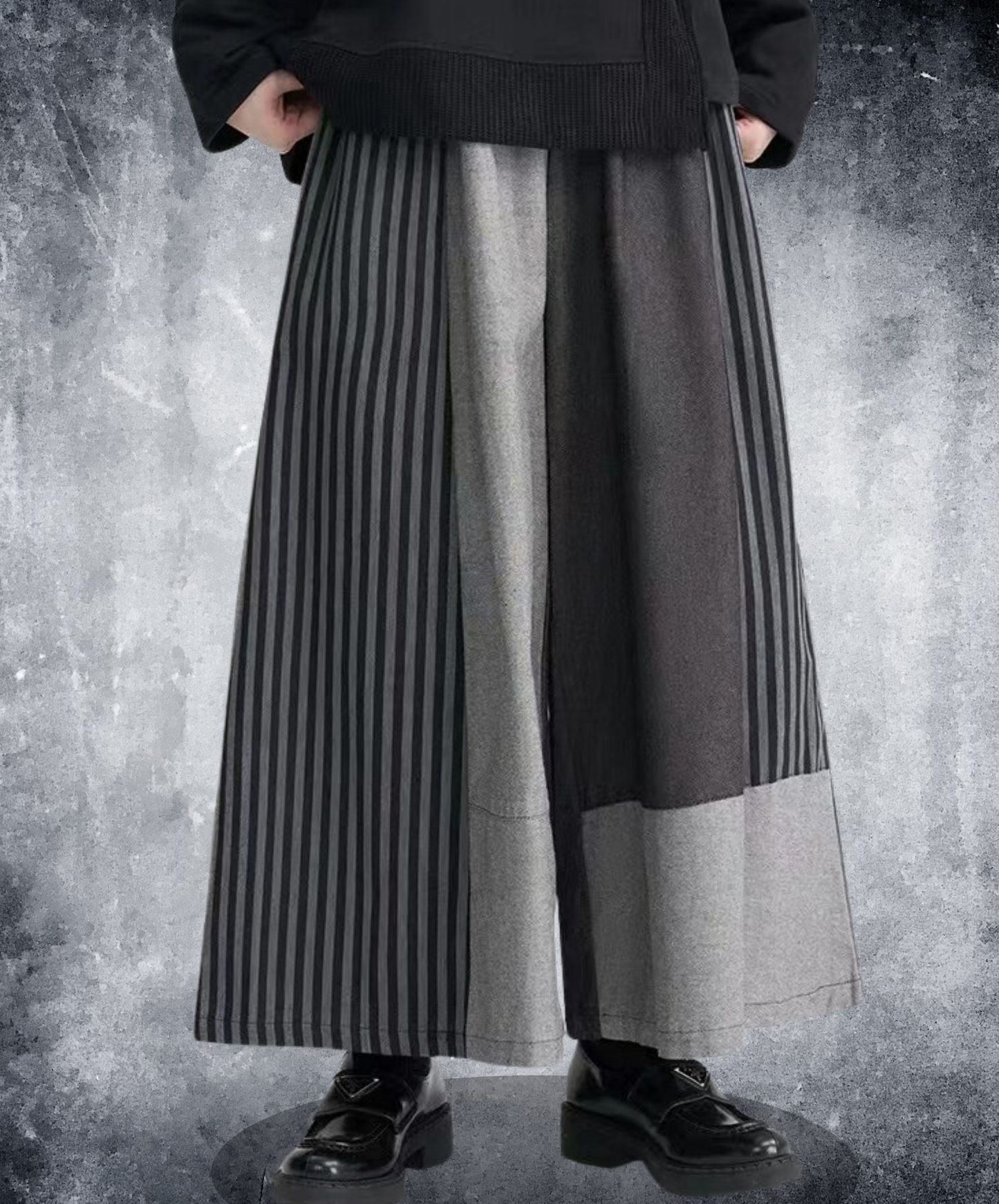 dark patchwork casual denim wide pants EN2768