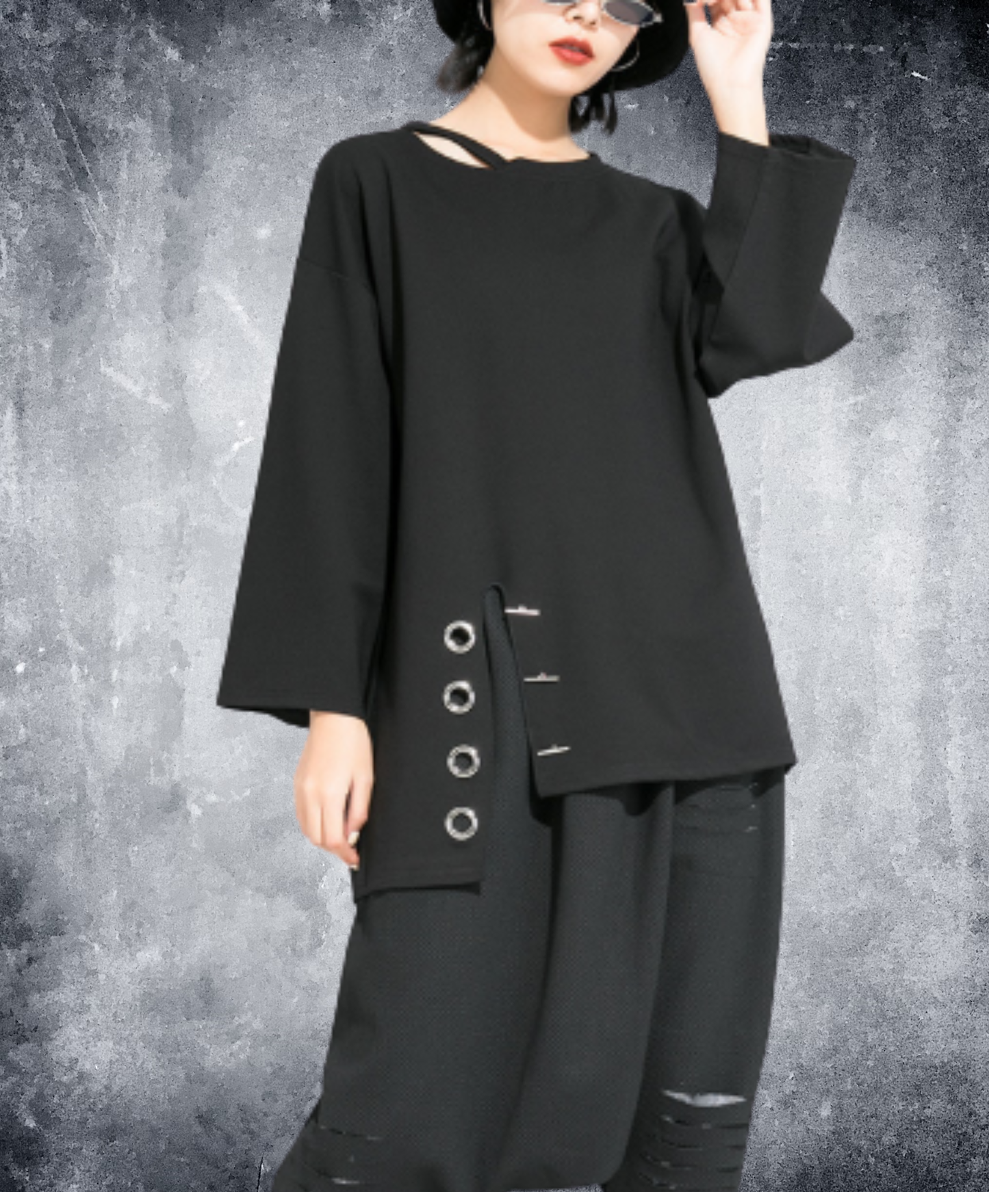 dark asymmetric neckline design t-shirt EN3099