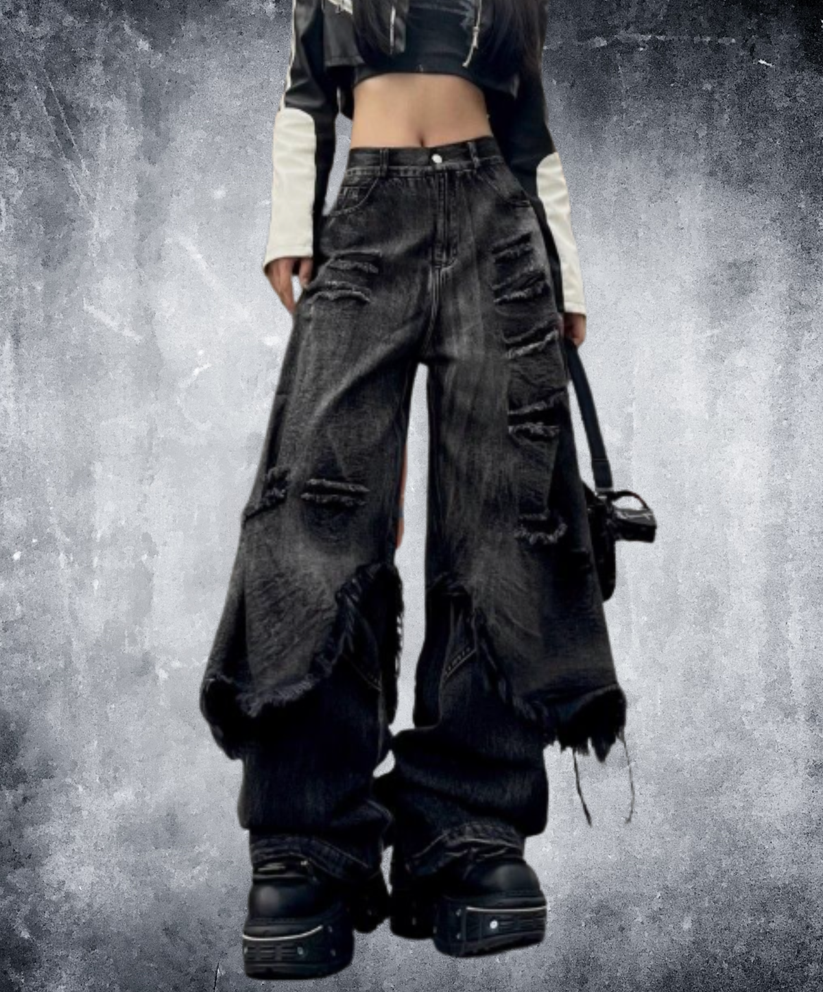 distressed finish with a layered look wide pants EN3173