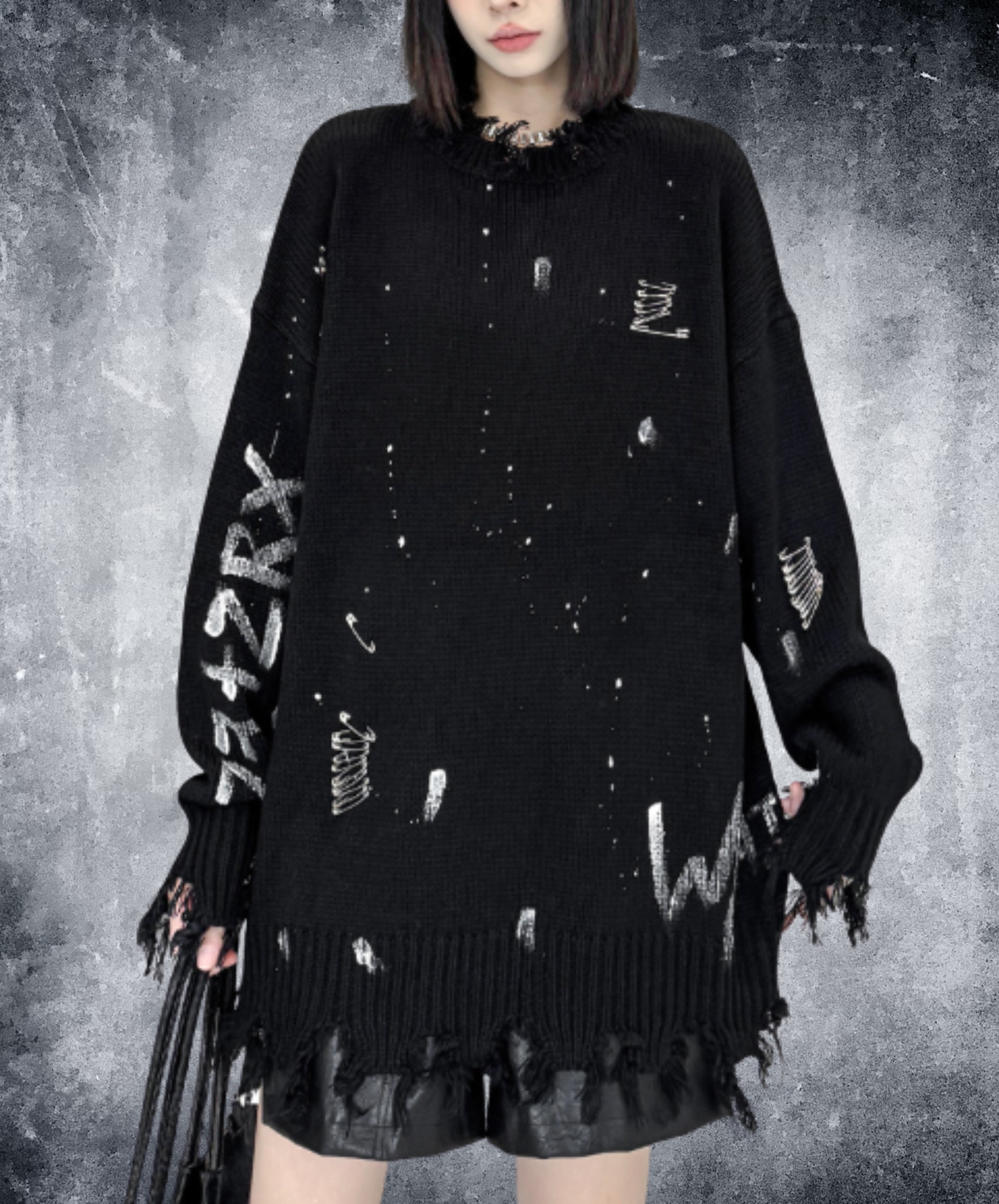 spliced design with heavy distressing sweater EN3124