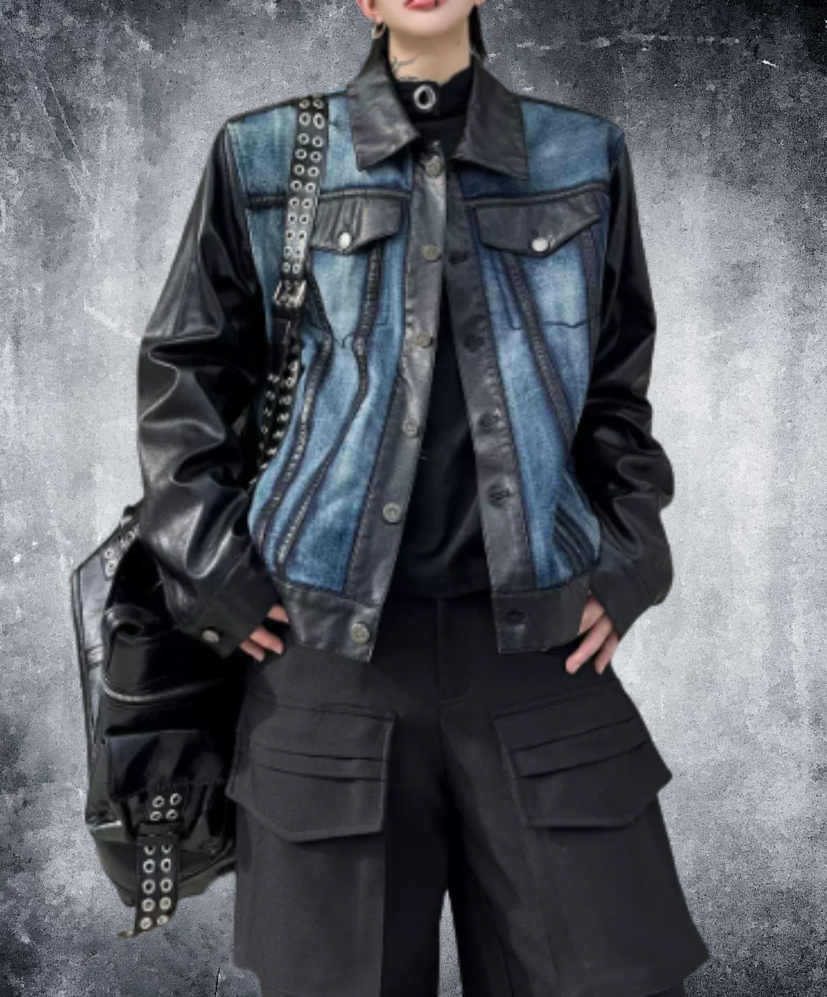gradient mixed-material paneling jacket EN3240