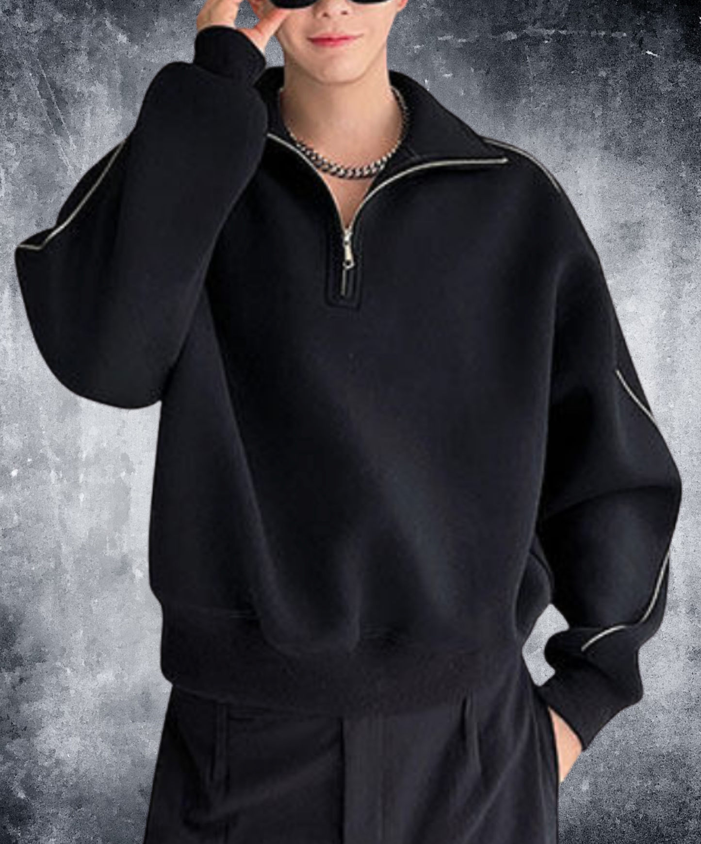 stand collar white line zip sweatshirt EN2666