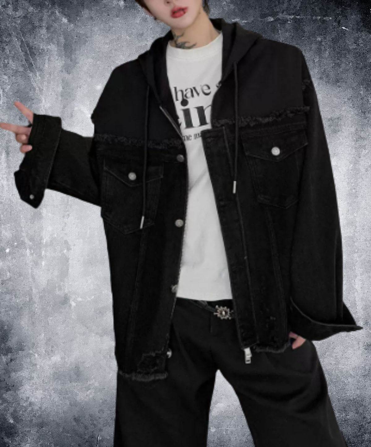 paneled fringed, and distressed jacket EN3239