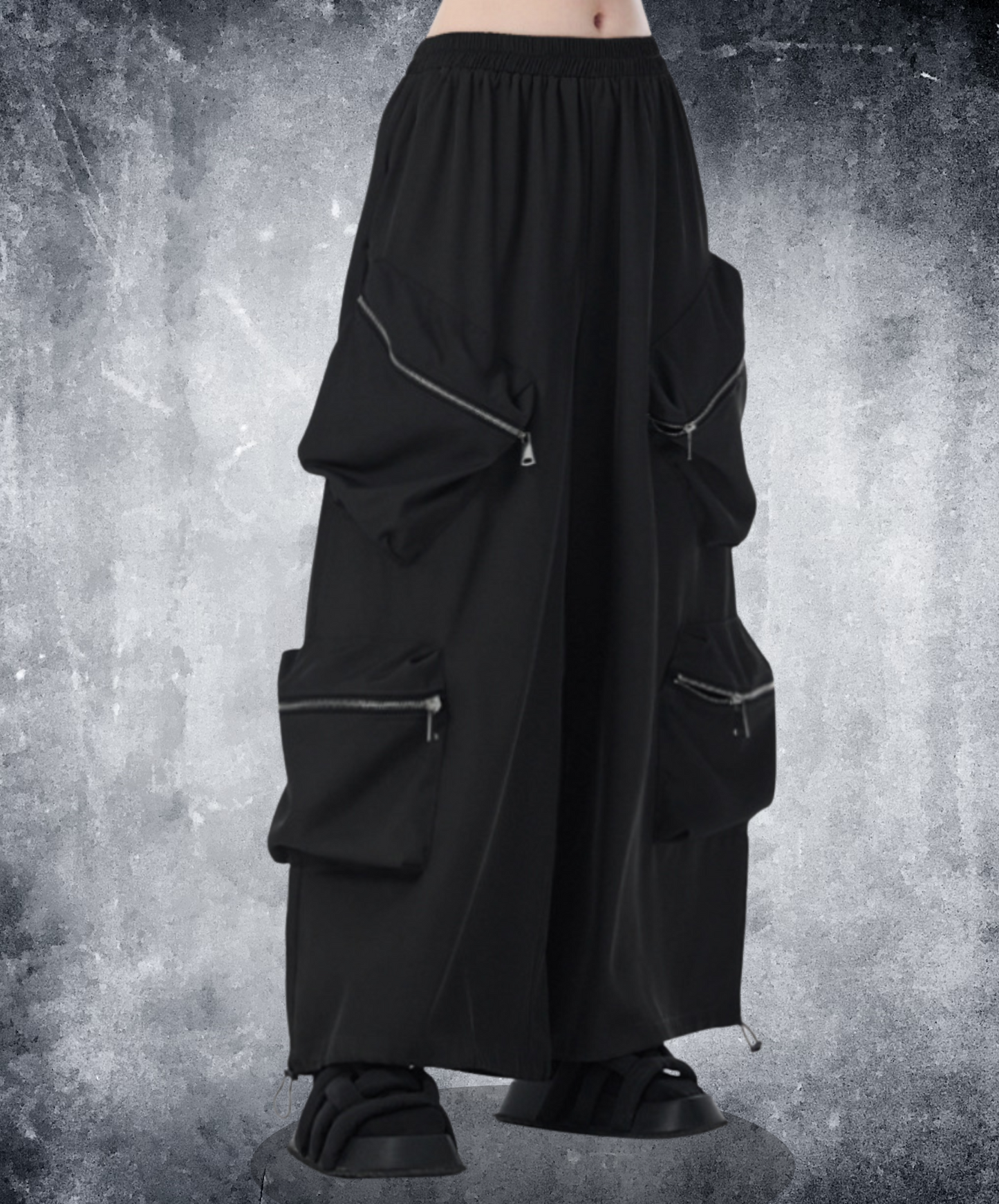 3d zipper pockets wide pants EN2336