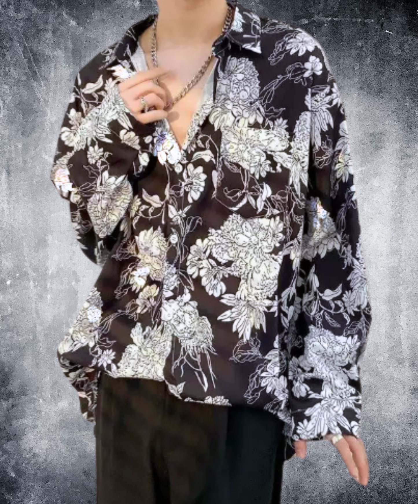 monochrome retro floral pattern shirt EN3108