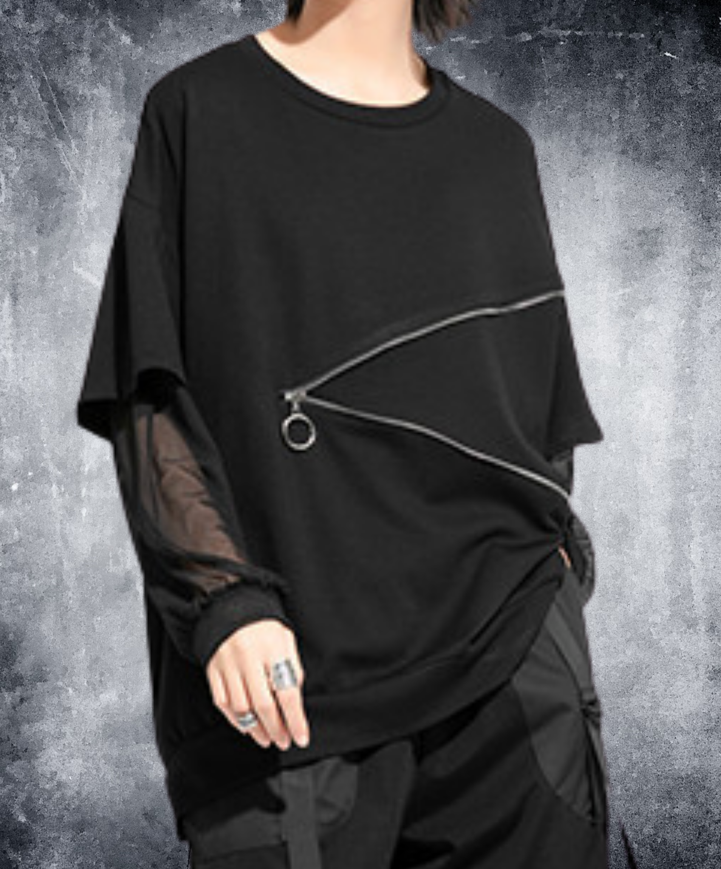 zipper line patching t-shirt EN2868
