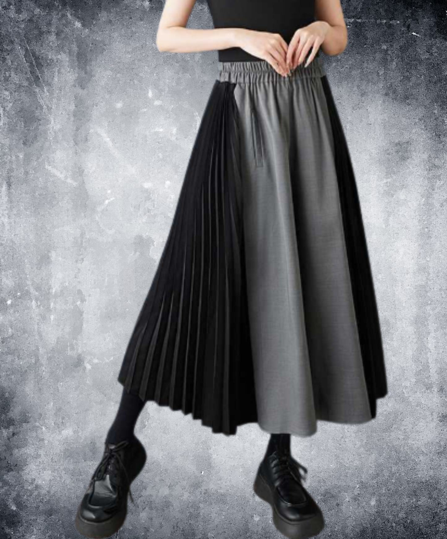 dark-toned pleated cropped trousers wide pants EN3048