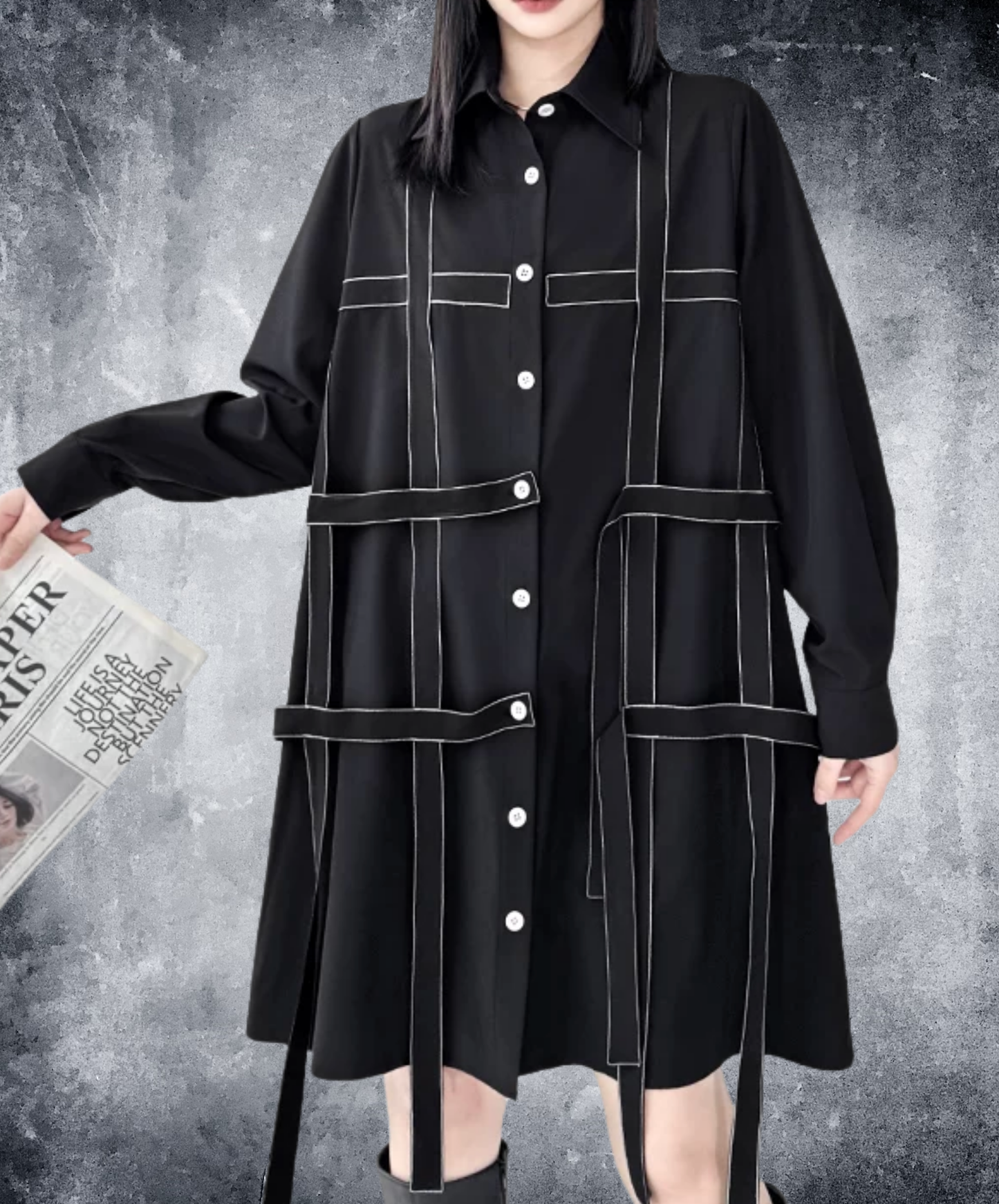 dark grid stitch decoration shirt EN2841