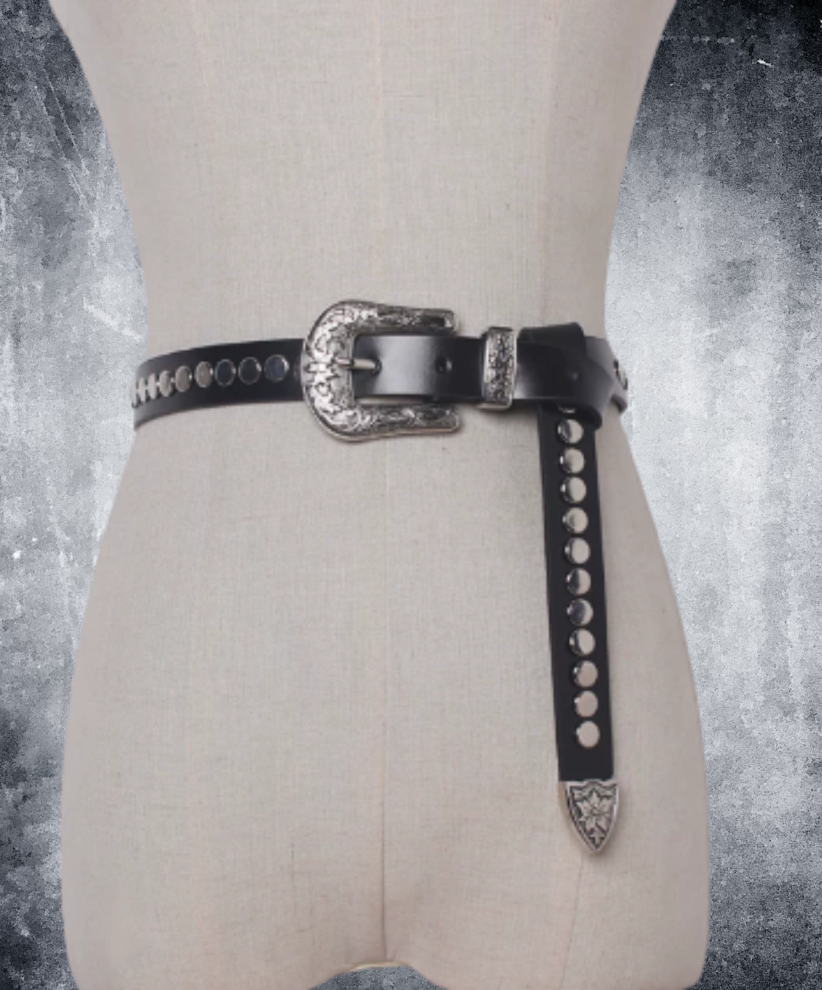 narrow Western buckle and circle studs belt EN3214