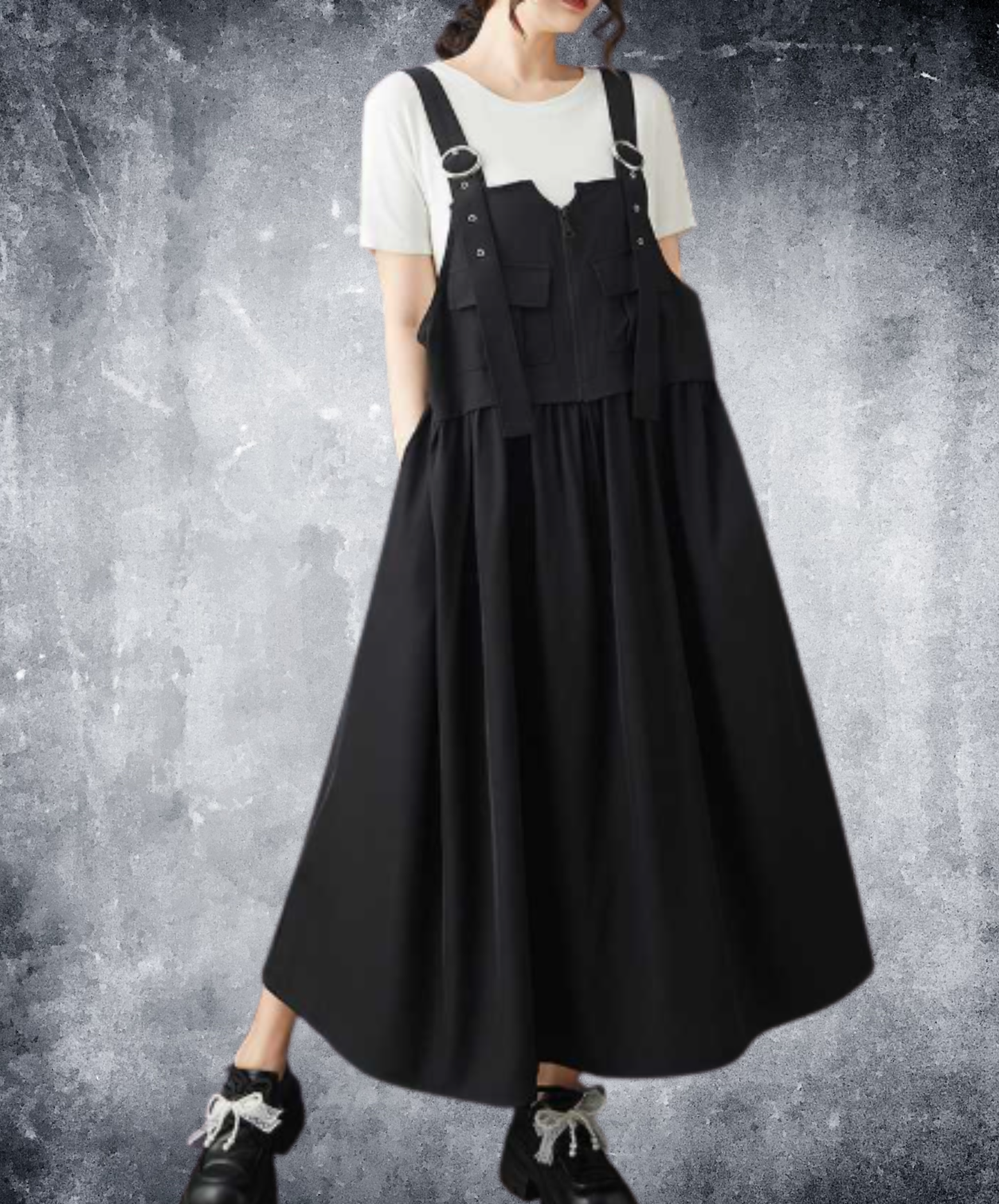 dark a-line suspender dress overalls EN3049