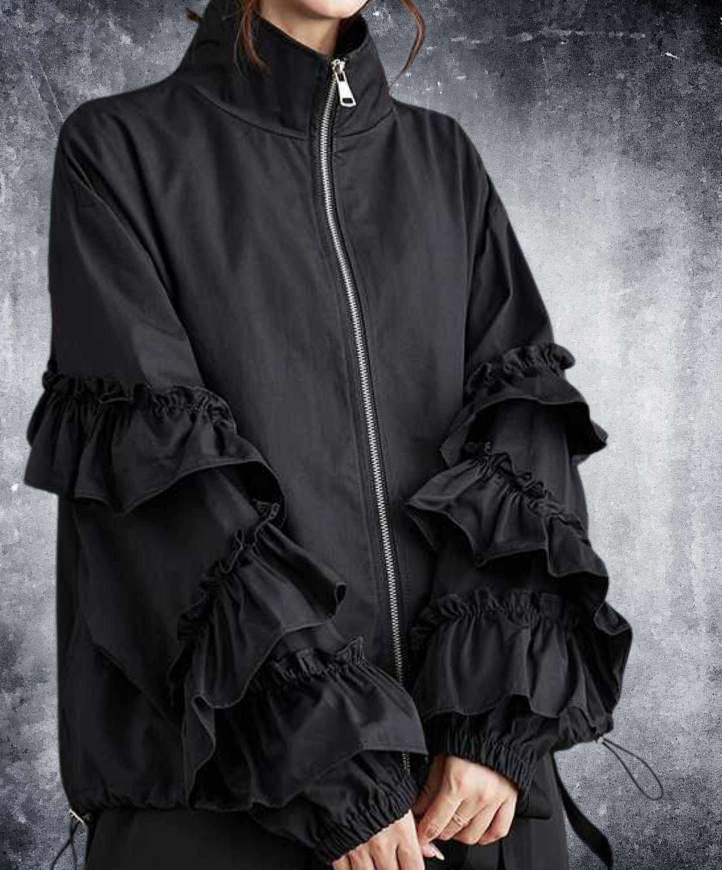 dark layered frill high neck jacket EN2353