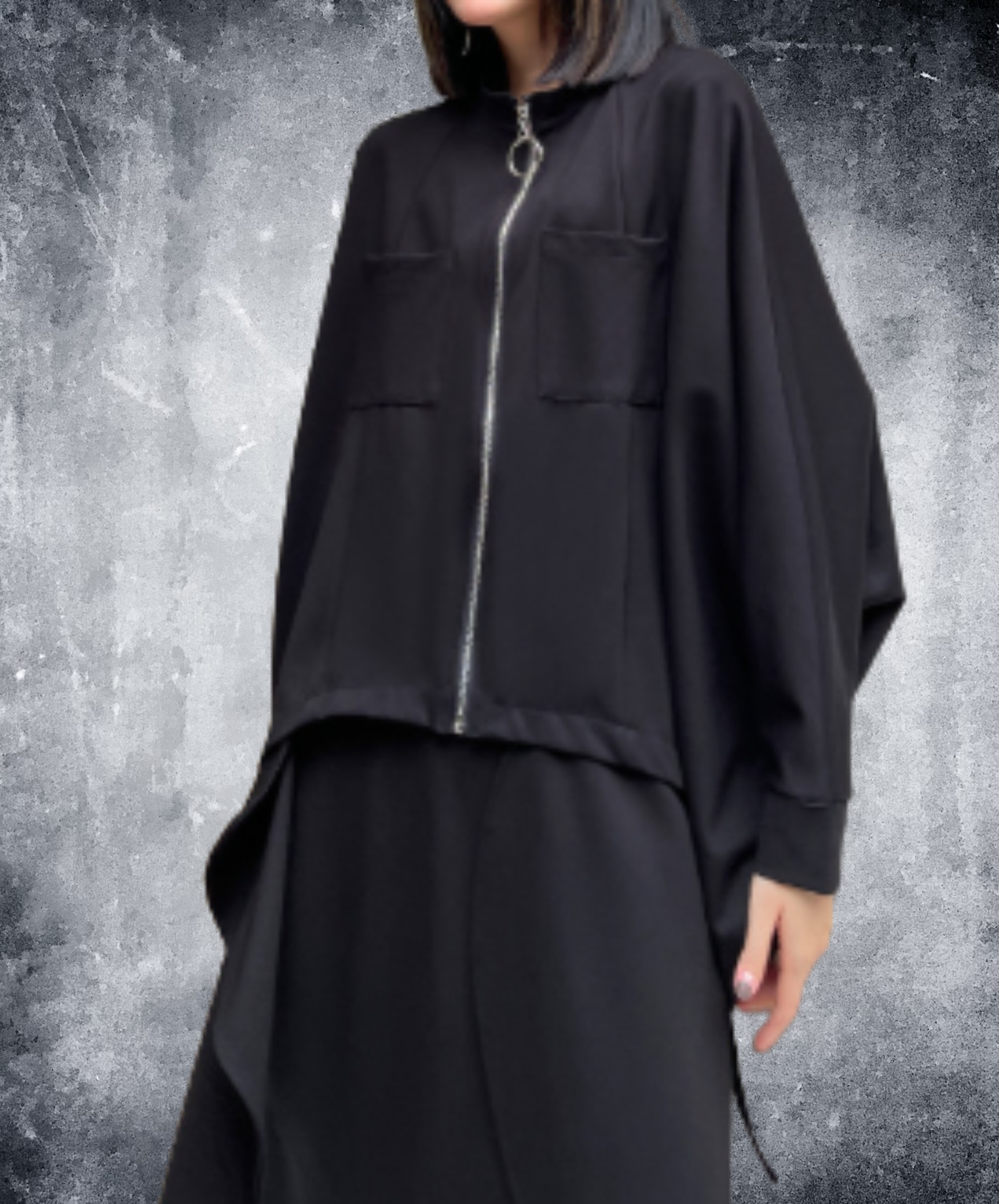 ring-zipper poncho style sweatshirt EN3117