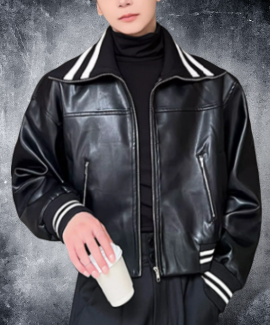 bicolor striped riders leather jacket EN1314
