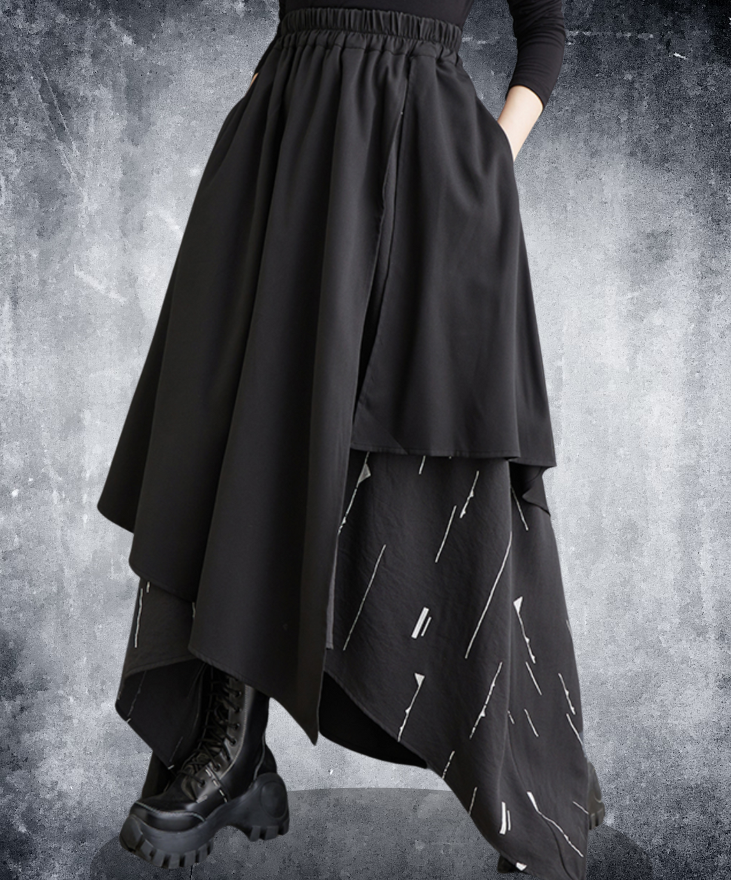 dark asymmetric long skirt EN1444